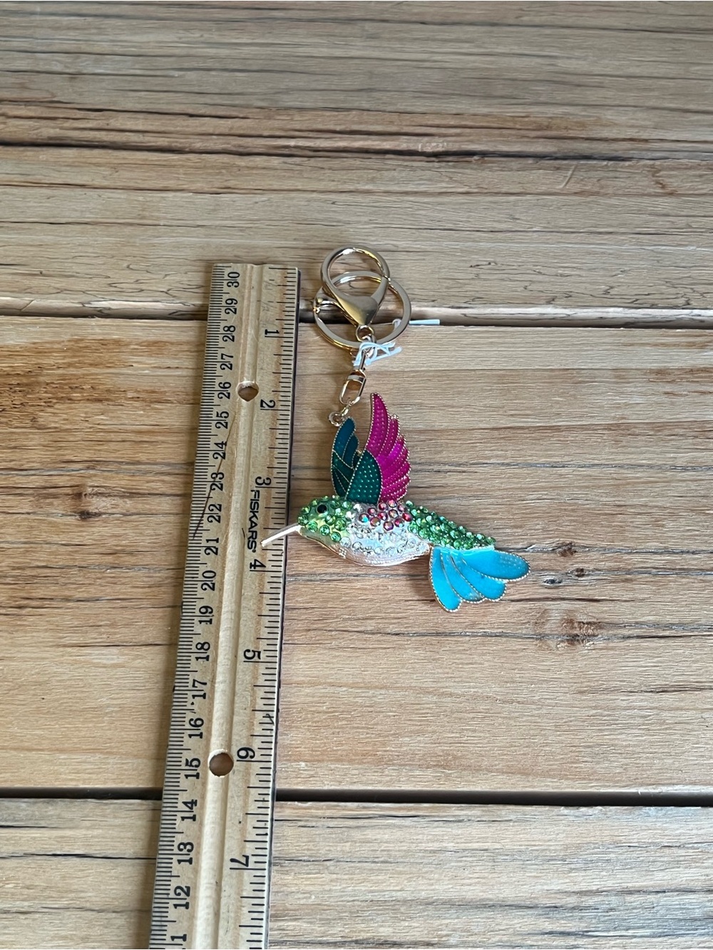 Multicolor Rhinestoned Hummingbird Bag Charm/Keyring - Gold Hardware - Picture 4 of 6
